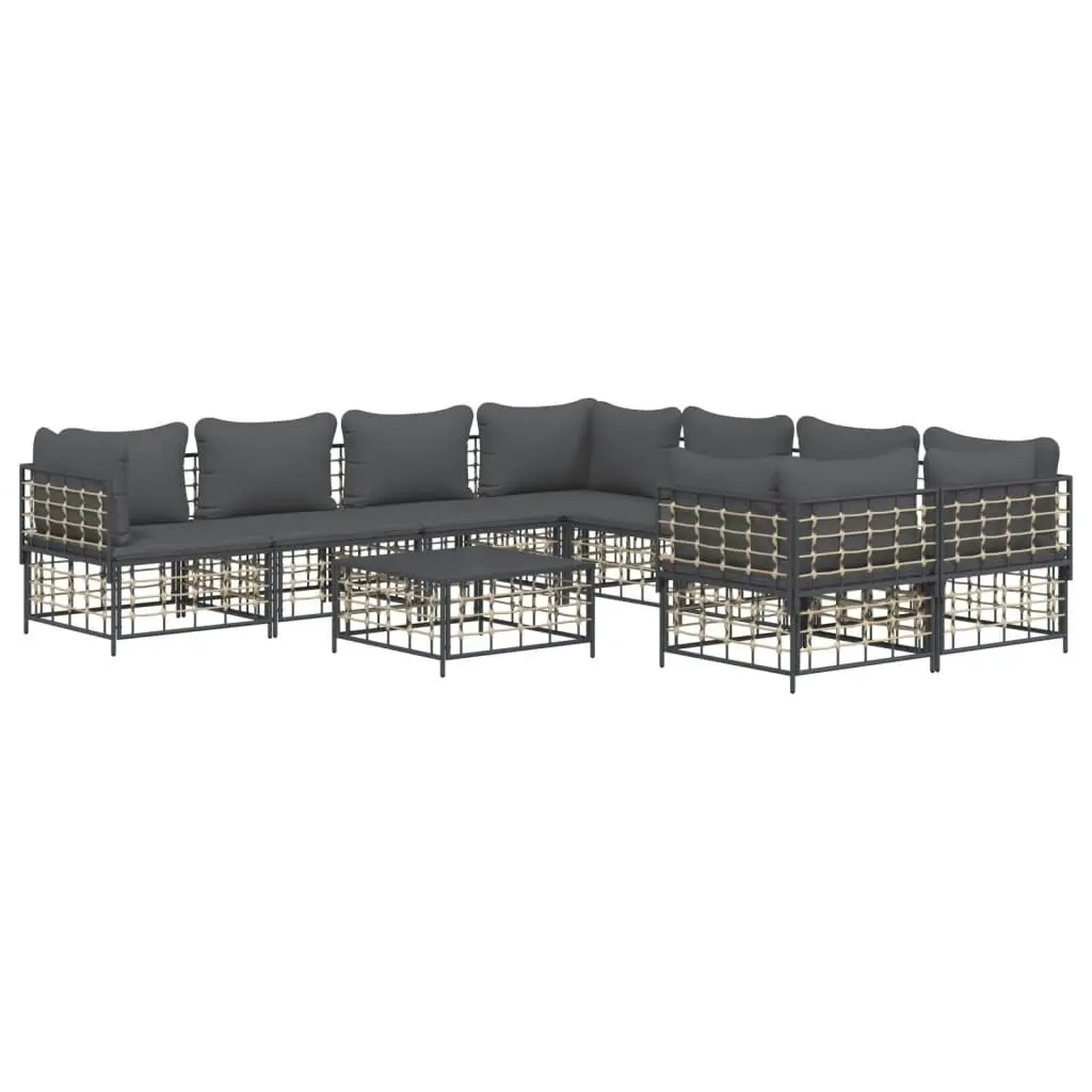 9 Piece Garden Lounge Set with Cushions Anthracite Poly Rattan 3186811