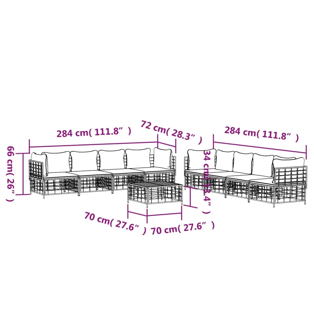 9 Piece Garden Lounge Set with Cushions Anthracite Poly Rattan 3186708