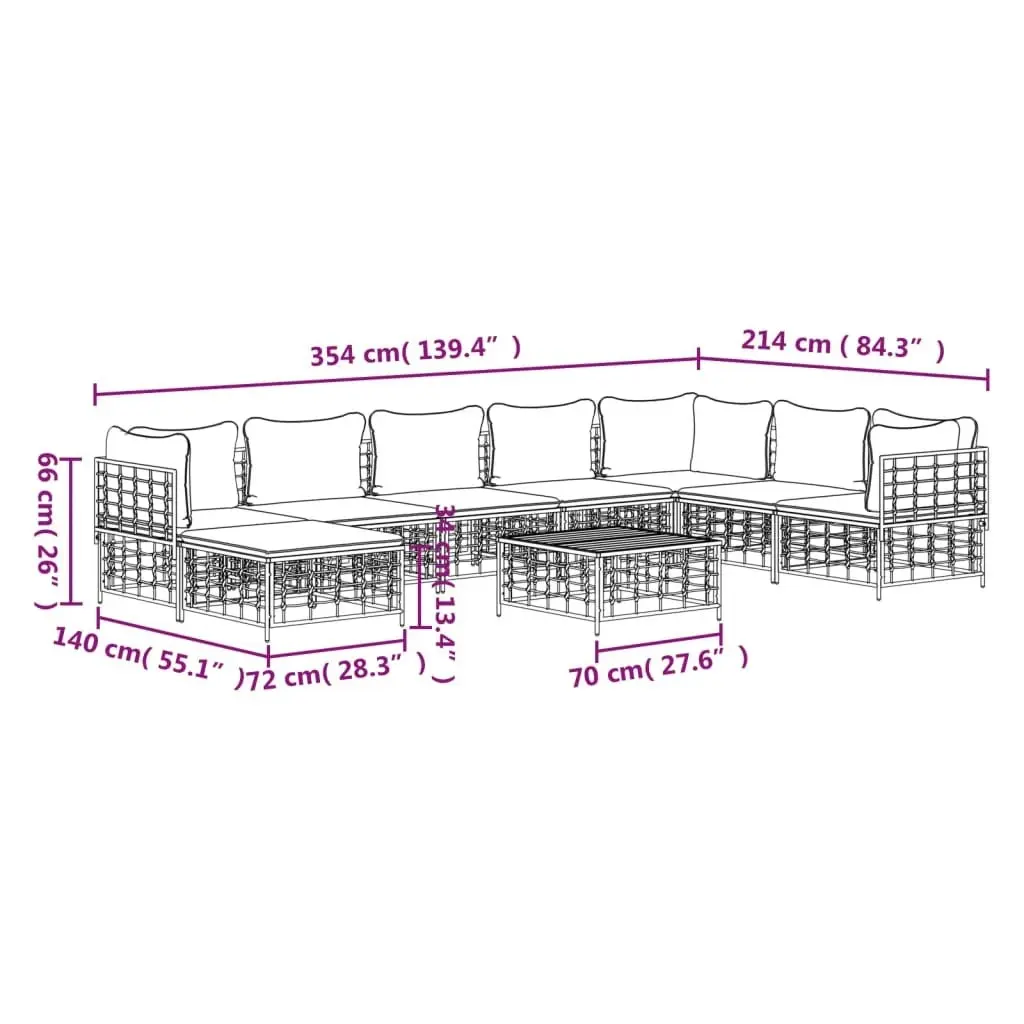 9 Piece Garden Lounge Set with Cushions Anthracite Poly Rattan 3186792