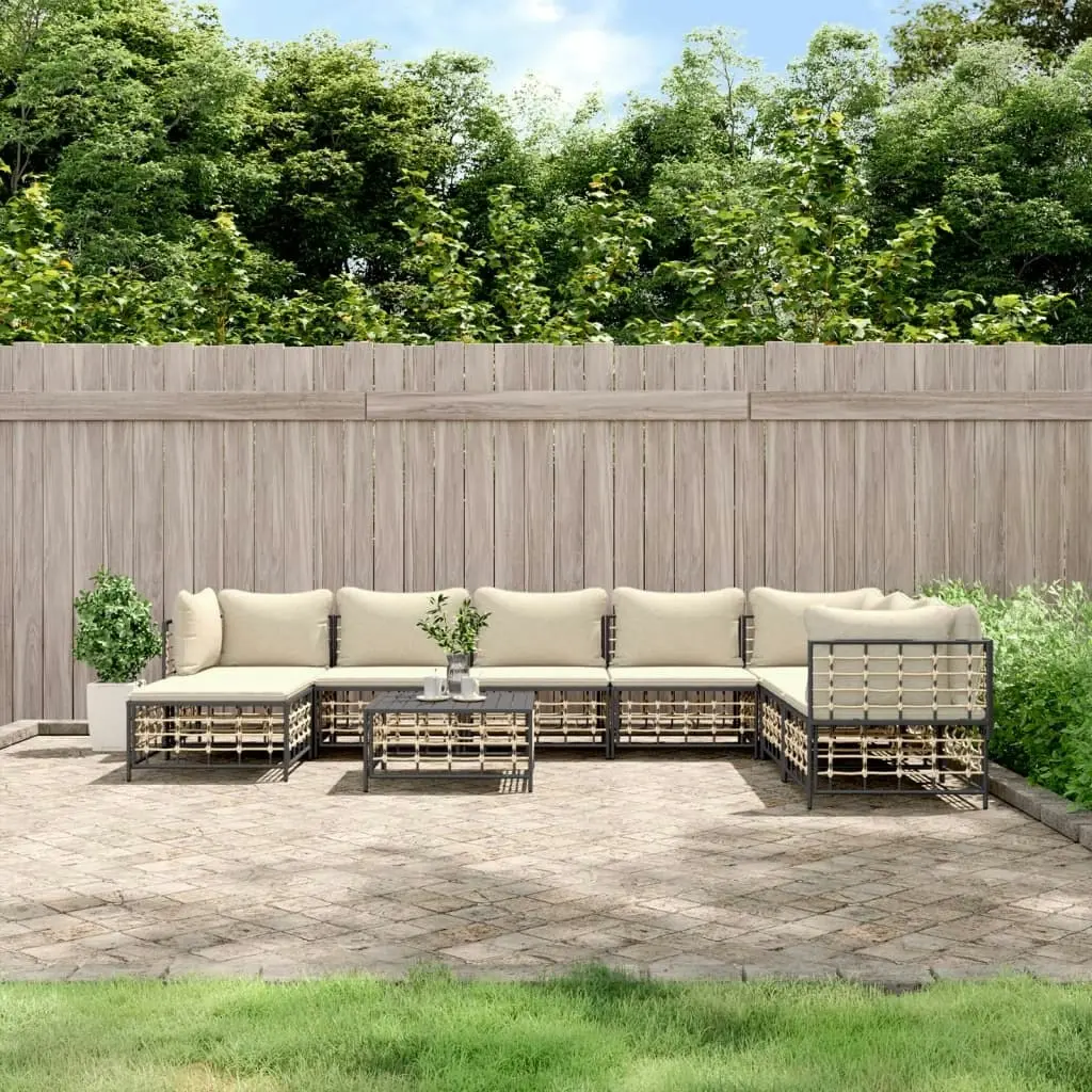 9 Piece Garden Lounge Set with Cushions Anthracite Poly Rattan 3186792