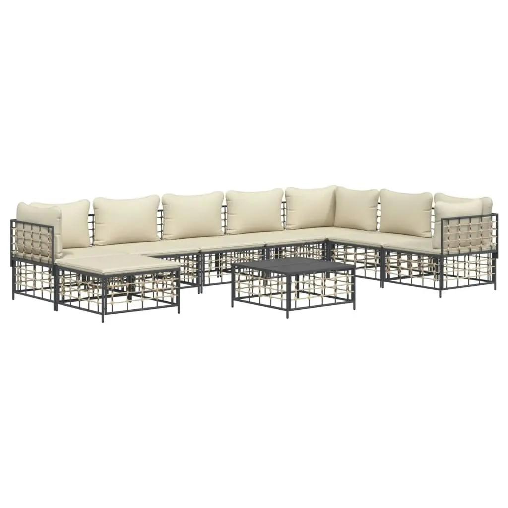 9 Piece Garden Lounge Set with Cushions Anthracite Poly Rattan 3186792