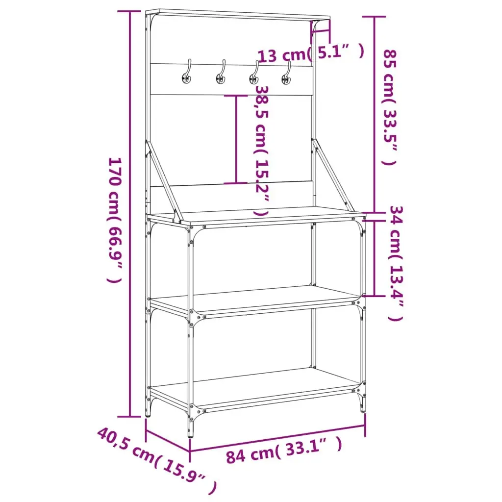 Baker's Rack with Hooks 4-Tier Black Engineered Wood 838958