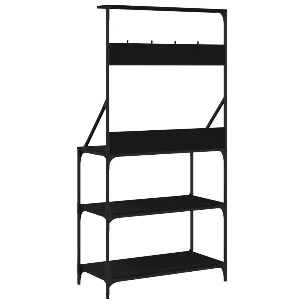 Baker's Rack with Hooks 4-Tier Black Engineered Wood 838958