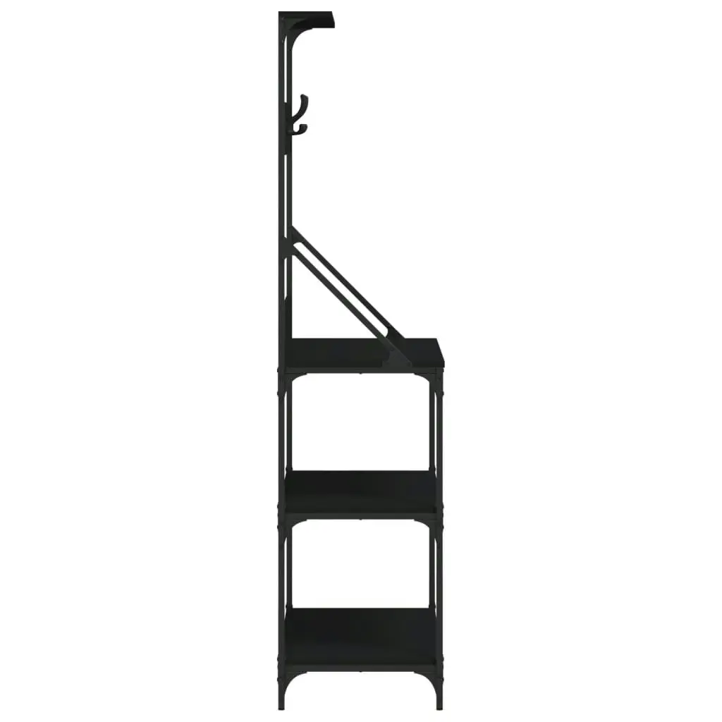 Baker's Rack with Hooks 4-Tier Black Engineered Wood 838958