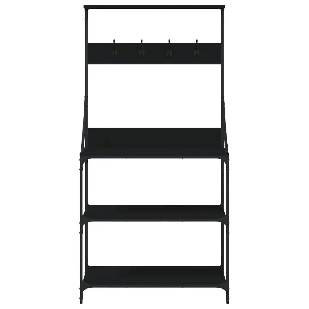 Baker's Rack with Hooks 4-Tier Black Engineered Wood 838958