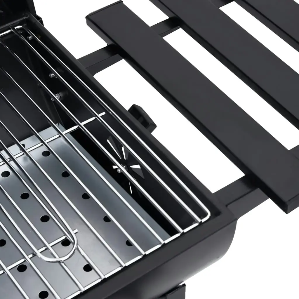 Barrel Grill with Wheels and Shelves Black Steel 115x85x95 cm 313636