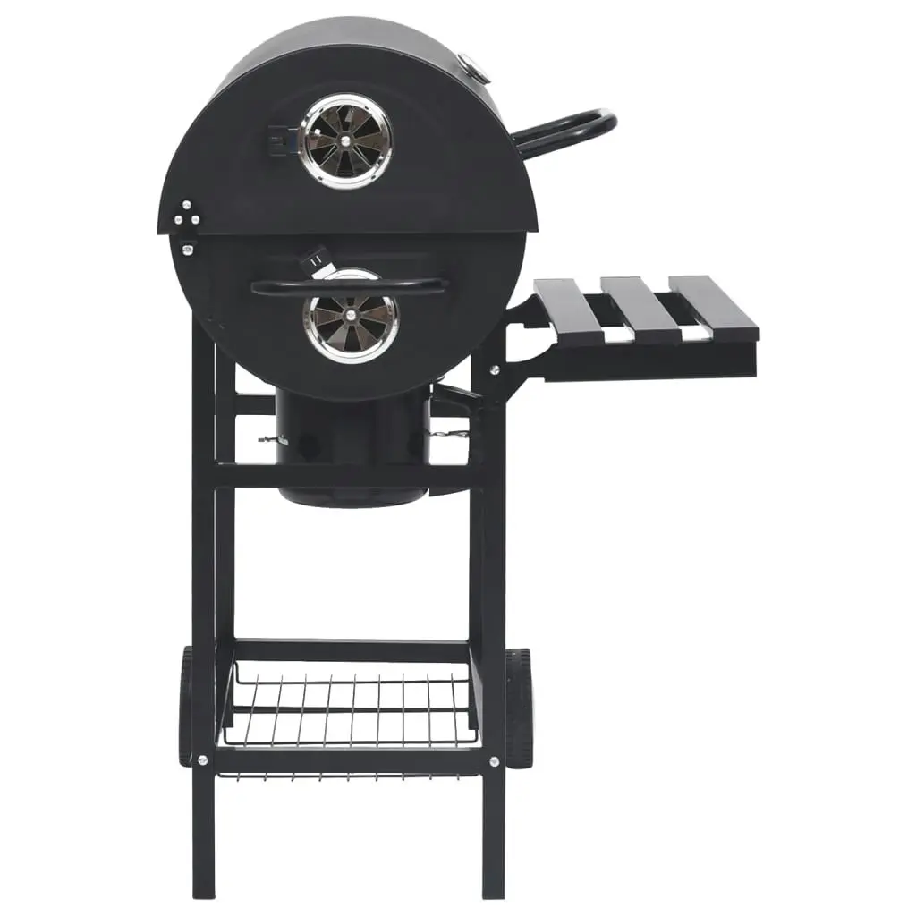 Barrel Grill with Wheels and Shelves Black Steel 115x85x95 cm 313636