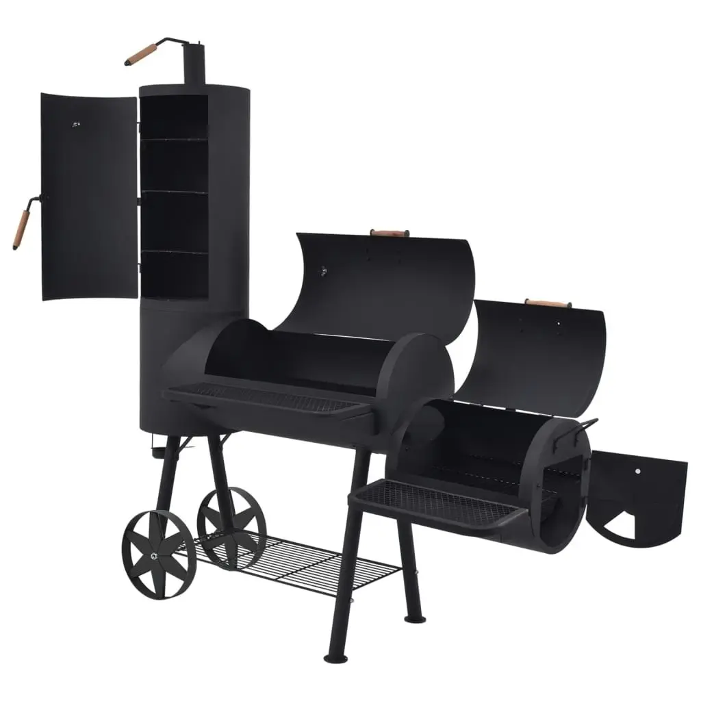 BBQ Charcoal Smoker with Bottom Shelf Black Heavy XXL 43155