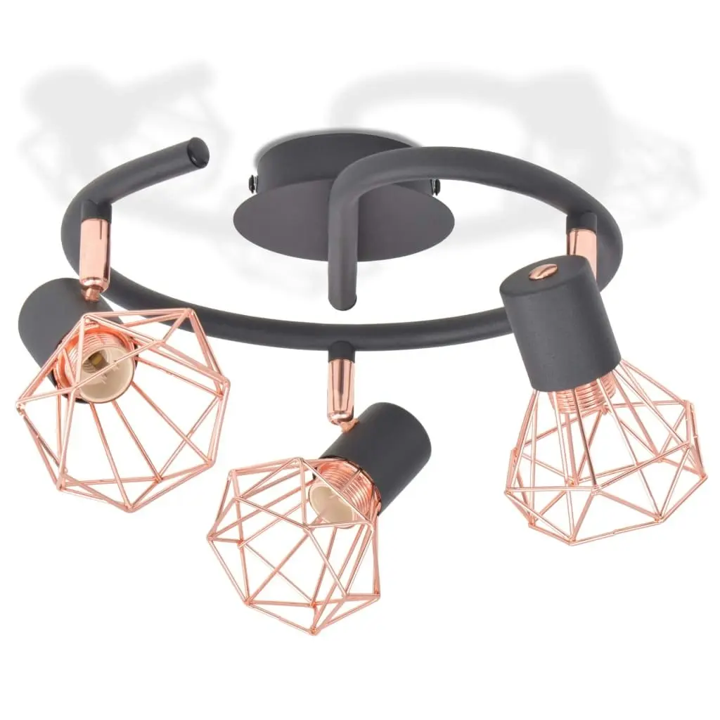 Ceiling Lamp with 3 Spotlights E14 Black and Copper 244390