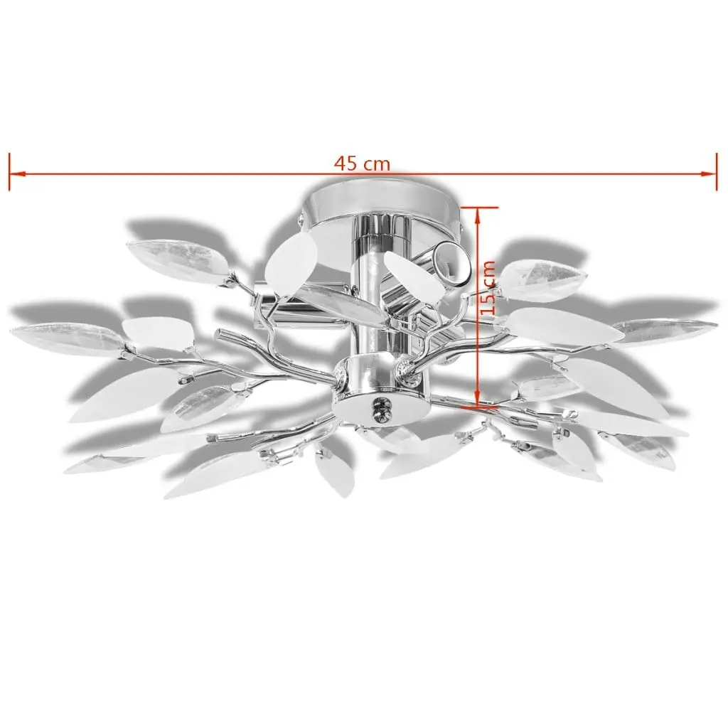 Ceiling Lamp White & Transparent Acrylic Crystal Leaf Arms 3 E14 Bulbs 240980