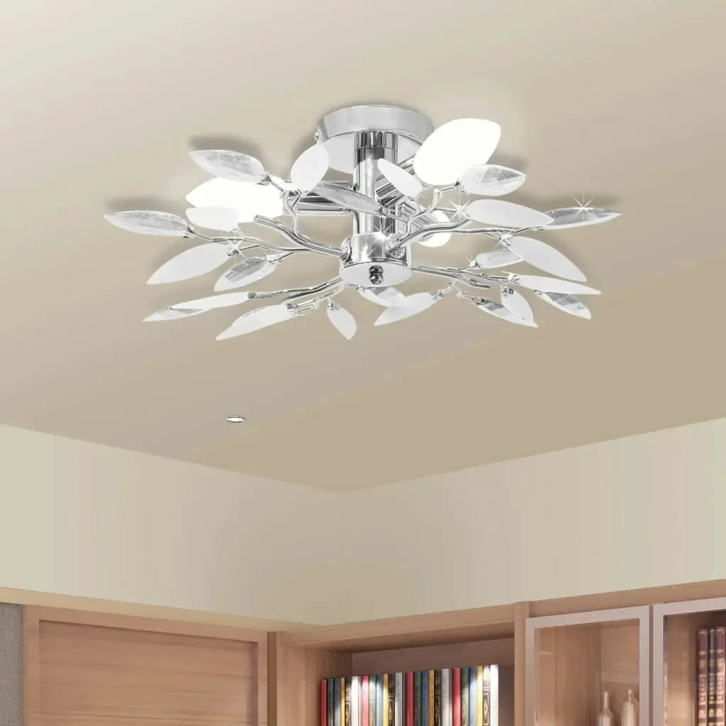 Ceiling Lamp White & Transparent Acrylic Crystal Leaf Arms 3 E14 Bulbs 240980