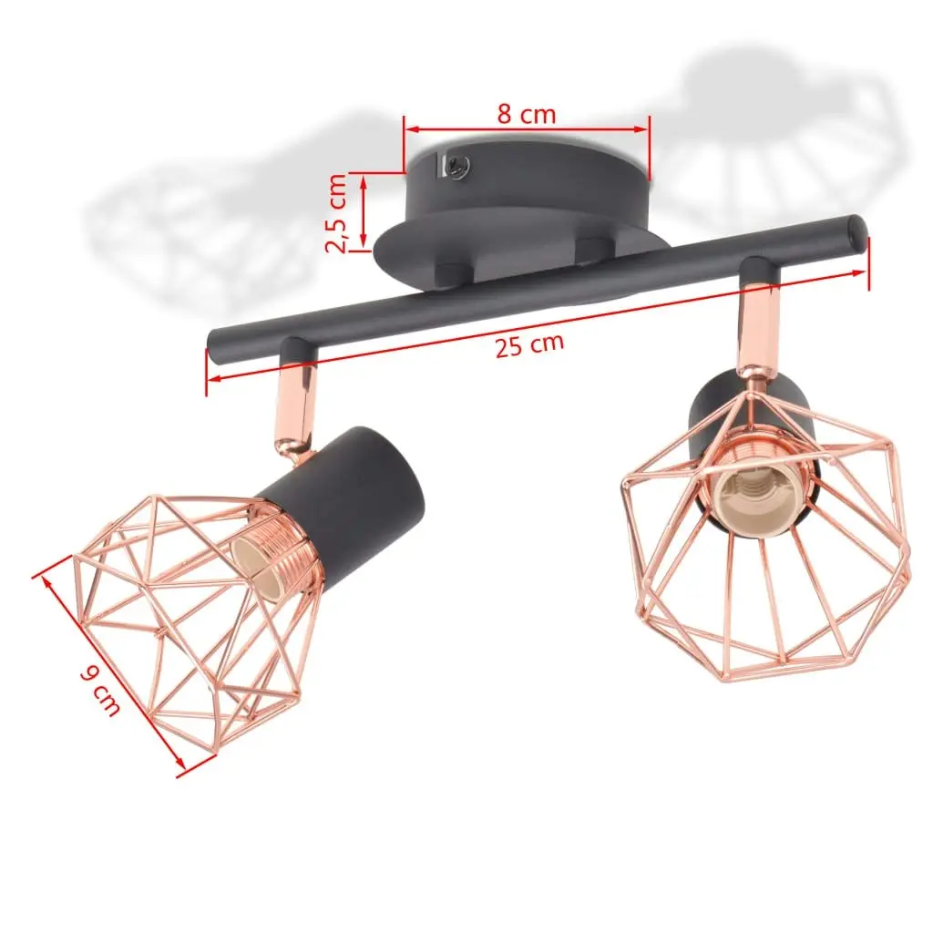 Ceiling Lamp with 2 Spotlights E14 Black and Copper 244389