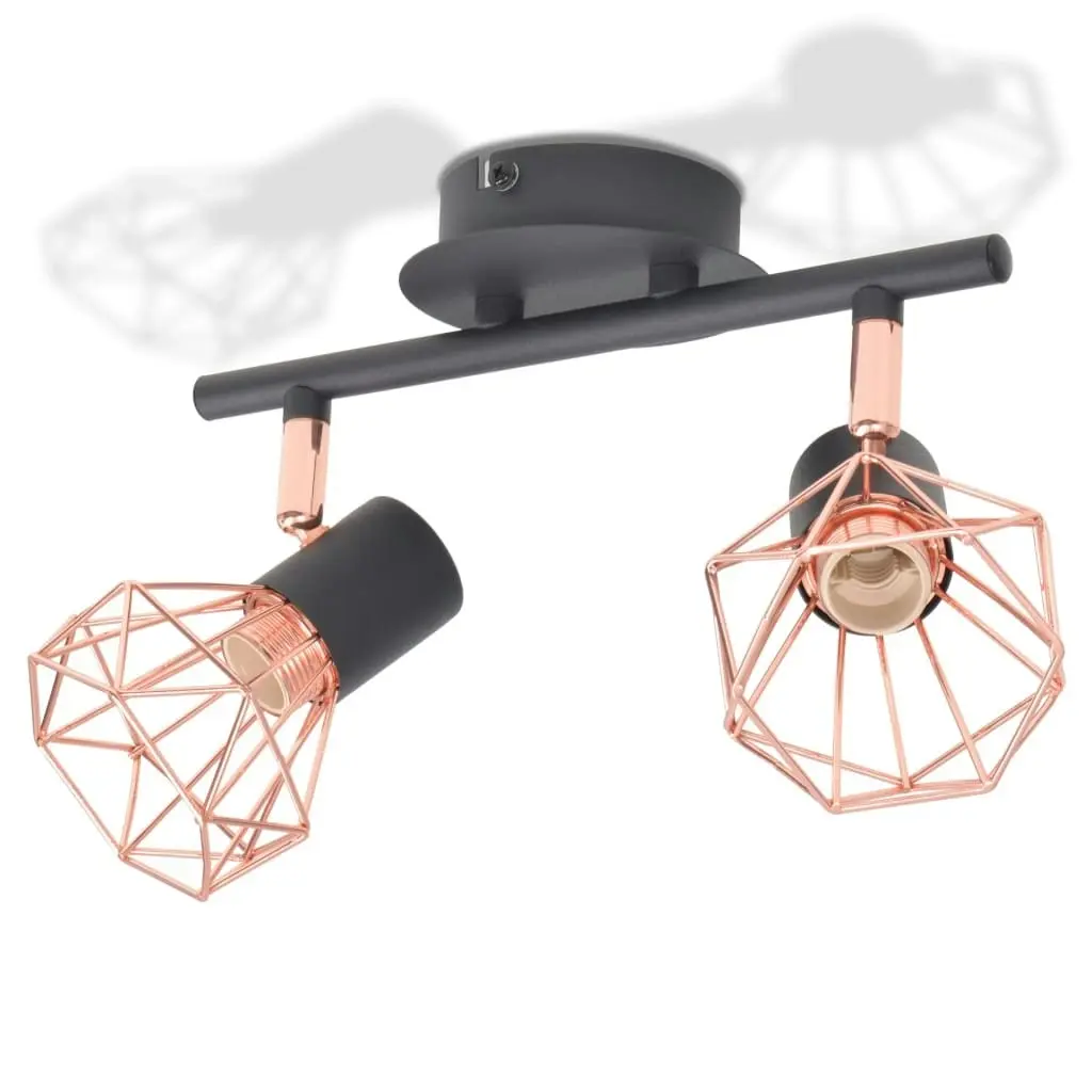 Ceiling Lamp with 2 Spotlights E14 Black and Copper 244389