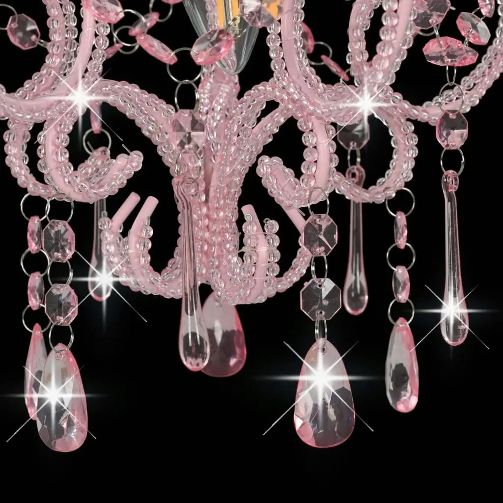 Ceiling Lamp with Beads Pink Round E14 281595