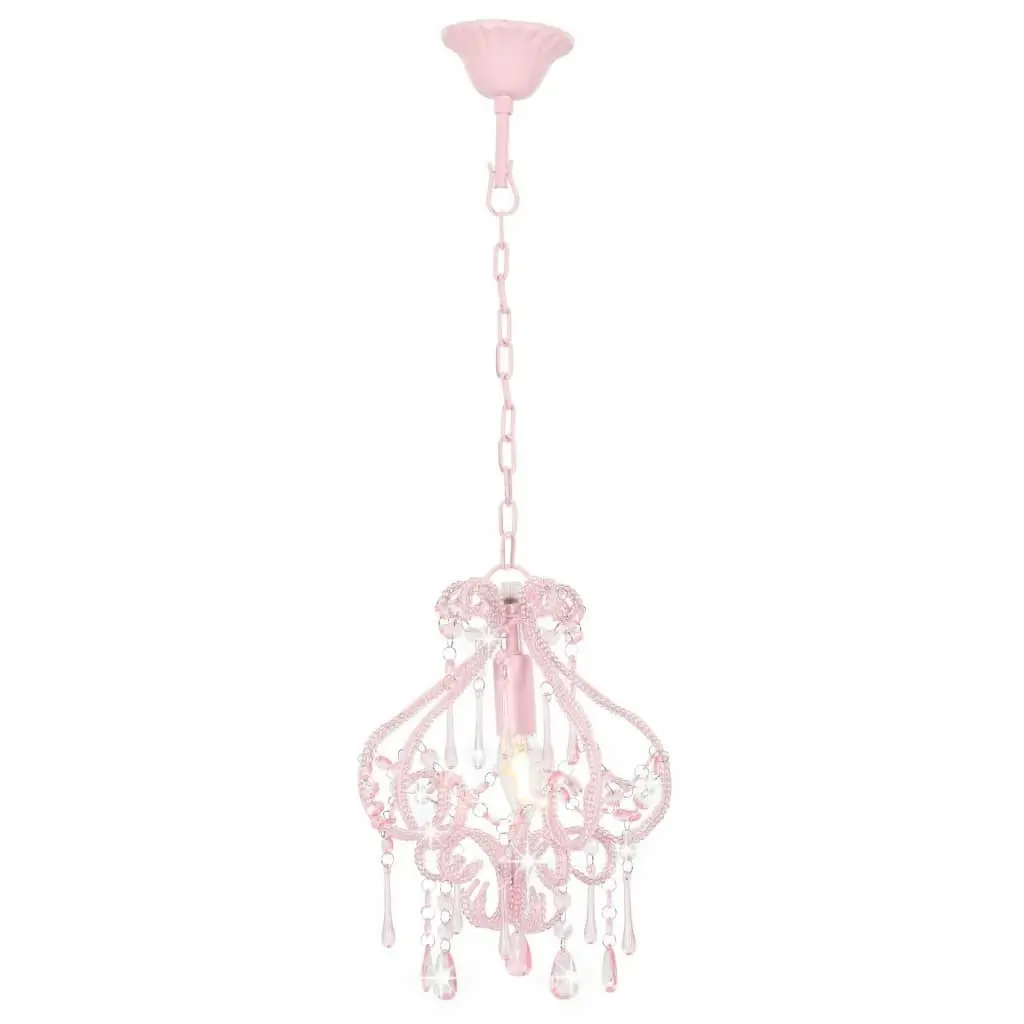 Ceiling Lamp with Beads Pink Round E14 281595