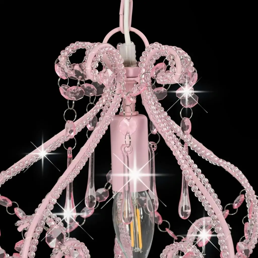 Ceiling Lamp with Beads Pink Round E14 281595