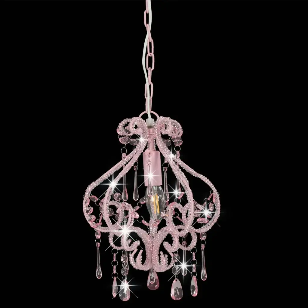 Ceiling Lamp with Beads Pink Round E14 281595