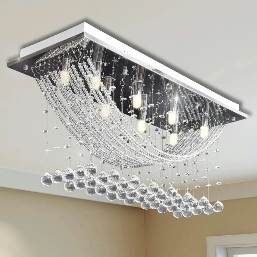 Ceiling Lamp with Glittering Glass Crystal Beads 8 x G9 29 cm 241391