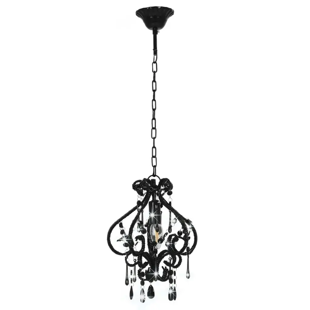 Ceiling Lamp with Beads Black Round E14 281594