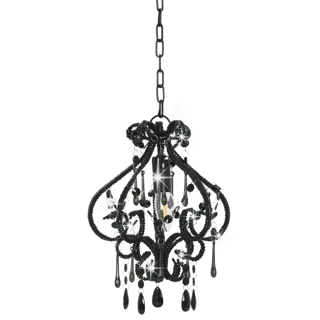 Ceiling Lamp with Beads Black Round E14 281594