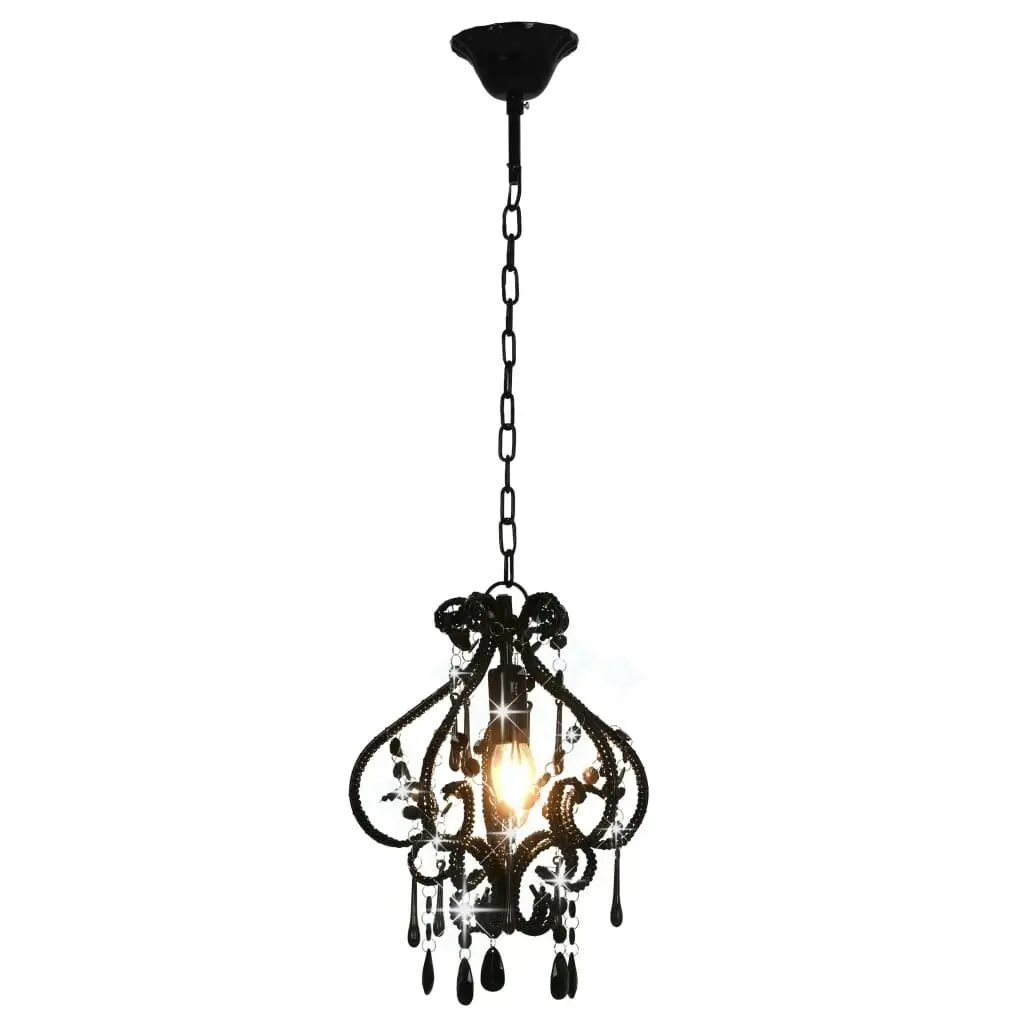 Ceiling Lamp with Beads Black Round E14 281594