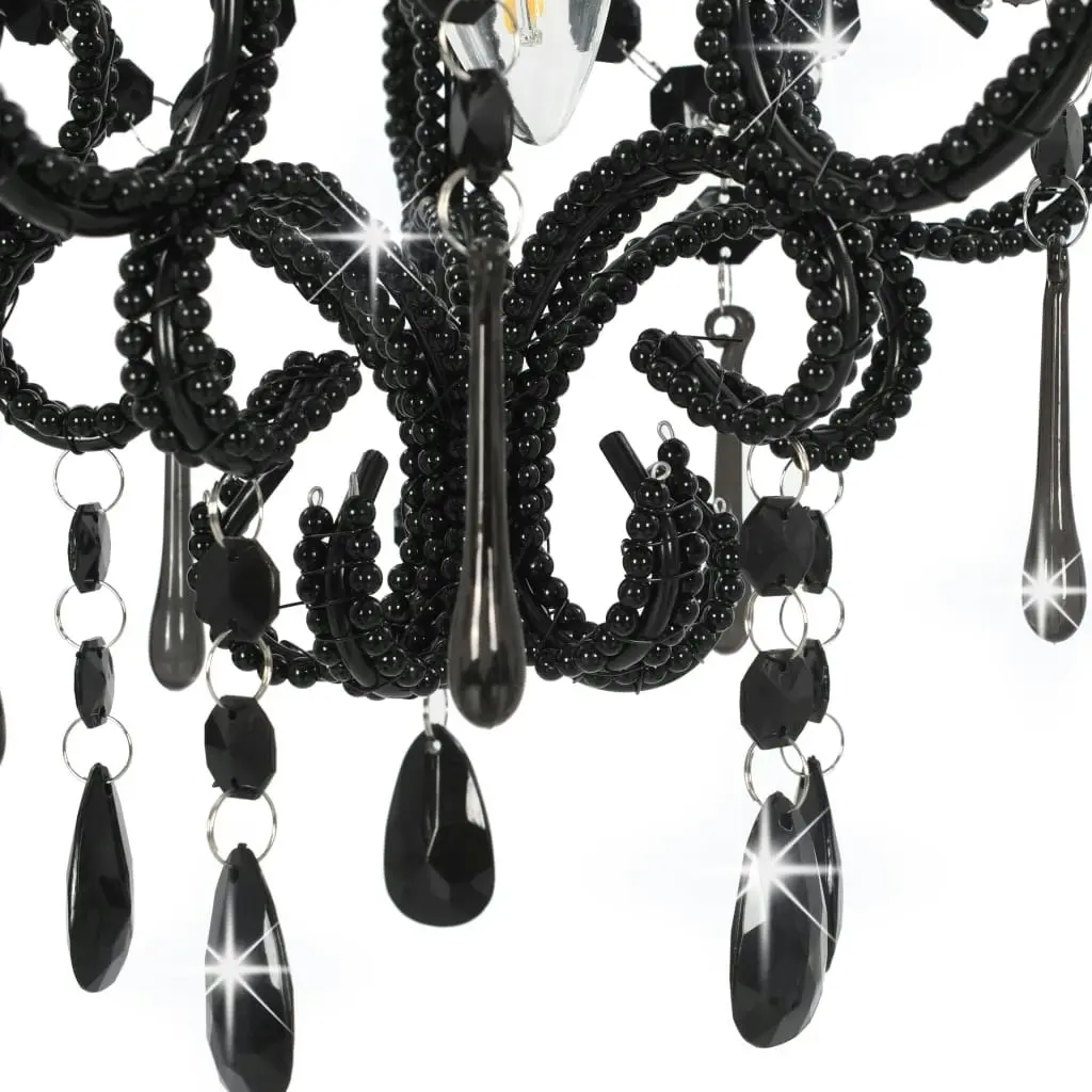 Ceiling Lamp with Beads Black Round E14 281594