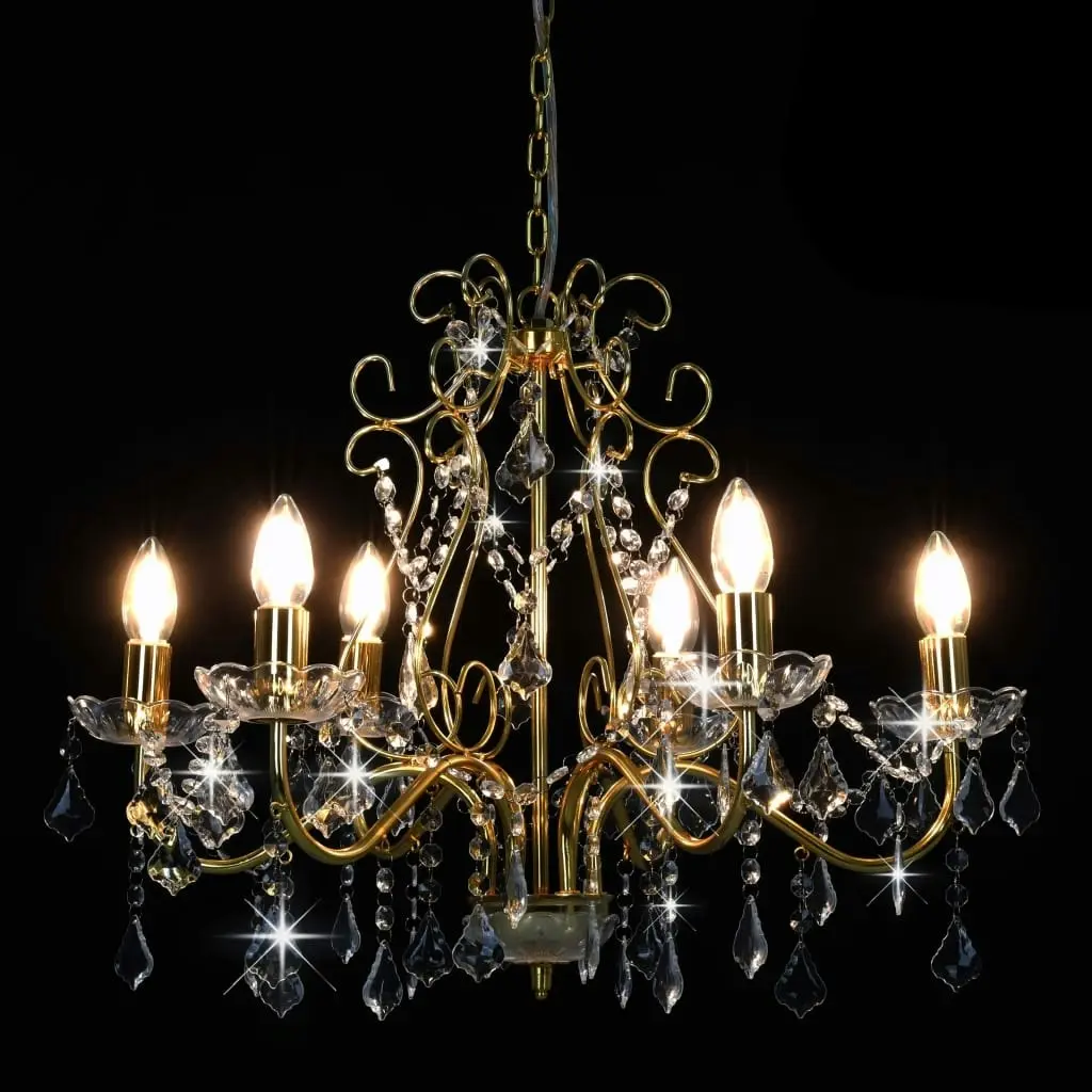 Chandelier with Crystal Beads Golden Round 6 x E14 281603