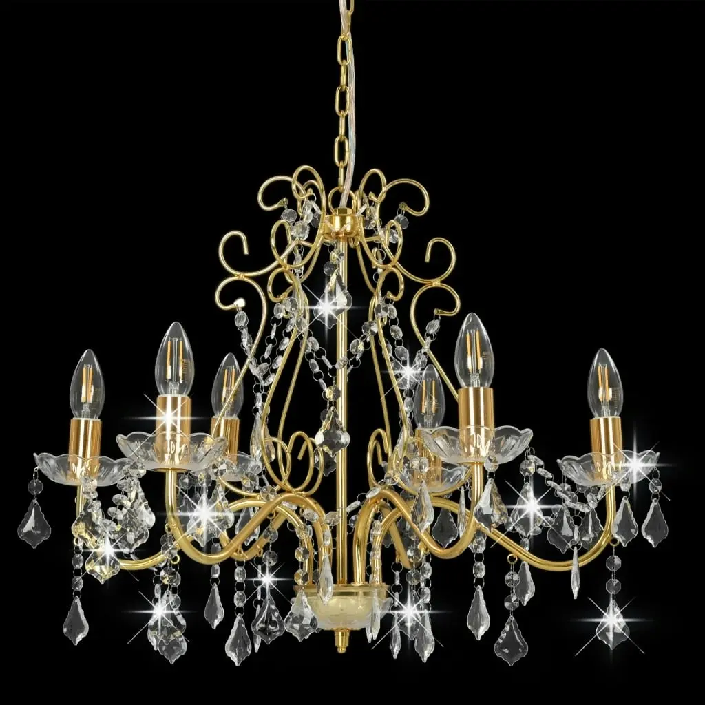 Chandelier with Crystal Beads Golden Round 6 x E14 281603