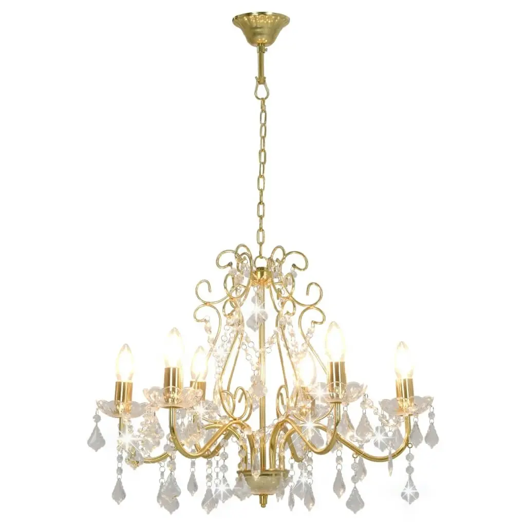 Chandelier with Crystal Beads Golden Round 6 x E14 281603