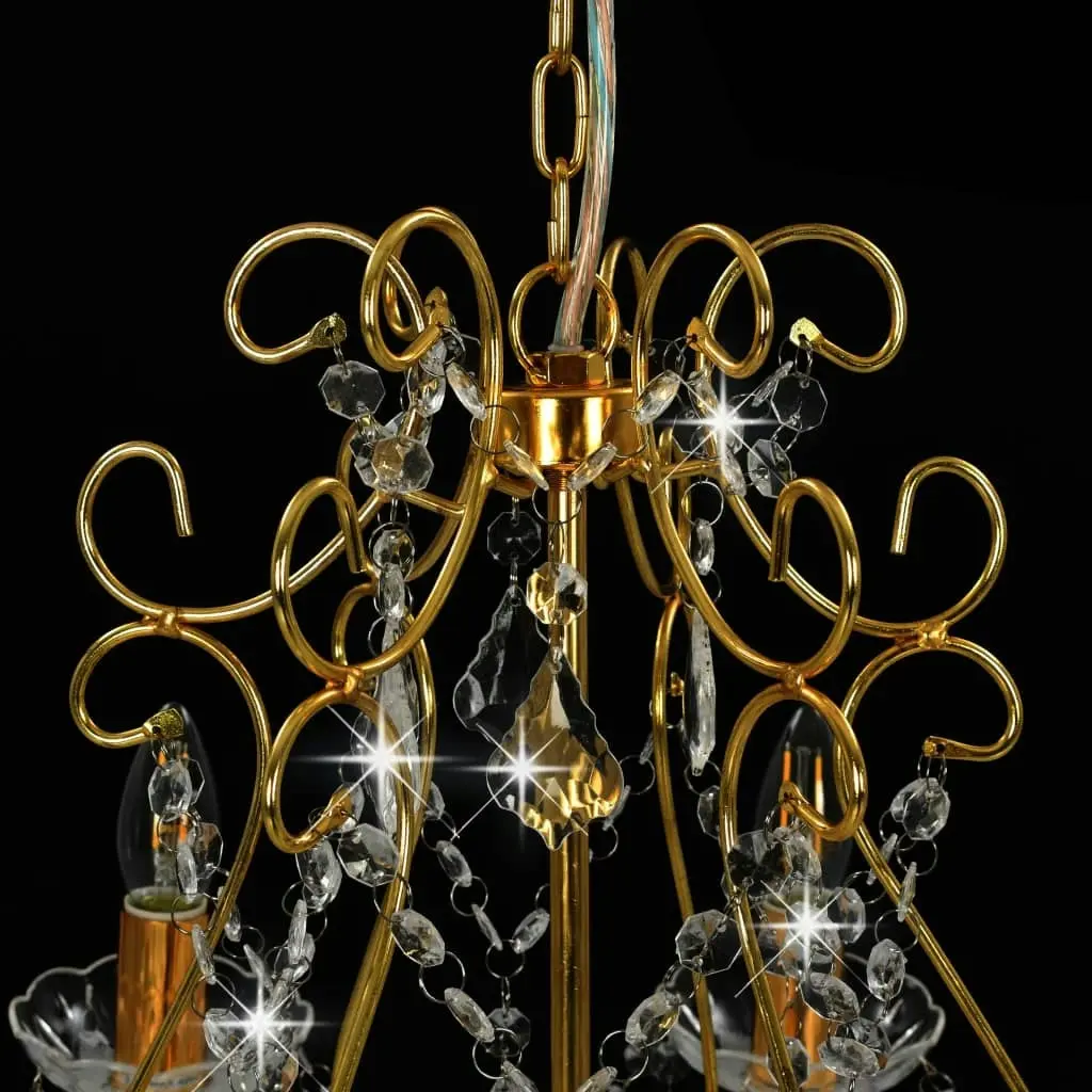 Chandelier with Crystal Beads Golden Round 6 x E14 281603