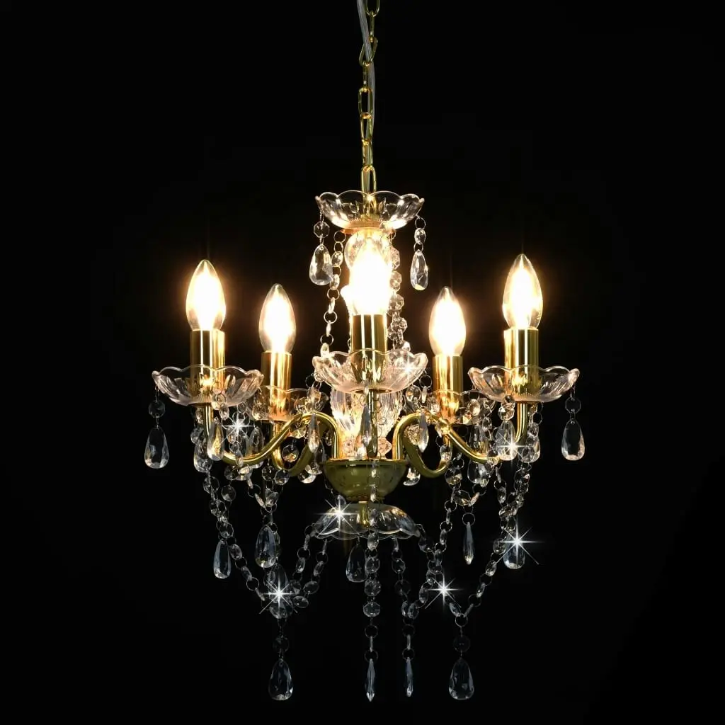 Chandelier with Crystal Beads Golden Round 5 x E14 281602