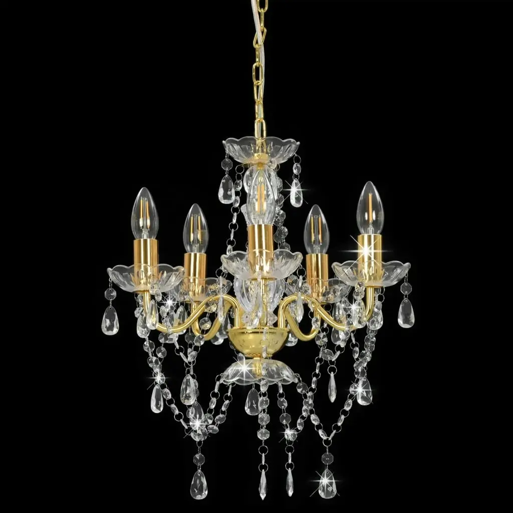 Chandelier with Crystal Beads Golden Round 5 x E14 281602