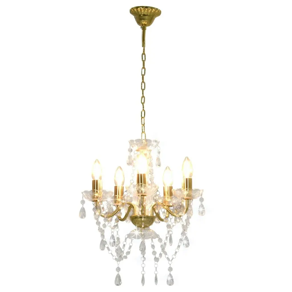 Chandelier with Crystal Beads Golden Round 5 x E14 281602