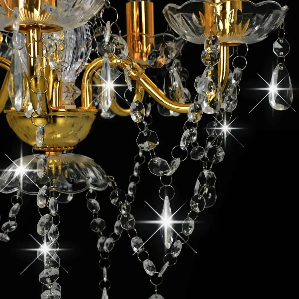 Chandelier with Crystal Beads Golden Round 5 x E14 281602