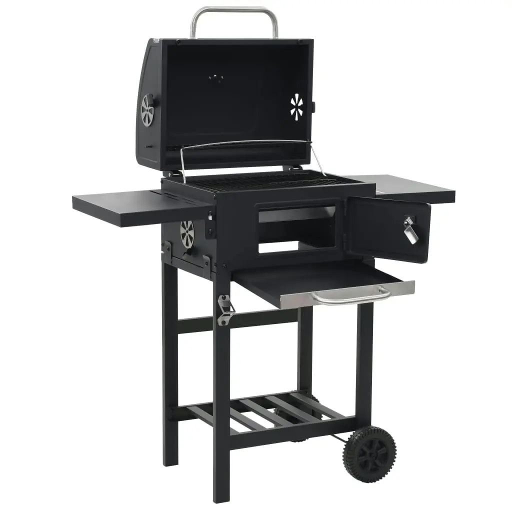 Charcoal-Fueled BBQ Grill with Bottom Shelf Black 44280