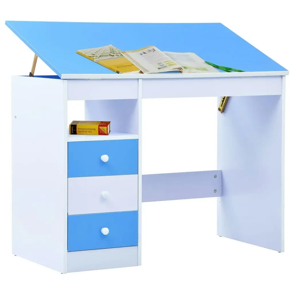 Children Drawing Study Desk Tiltable Blue and White 287446