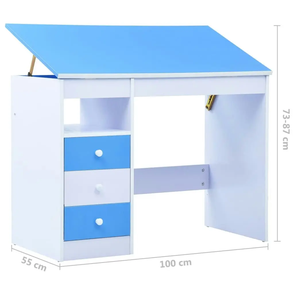 Children Drawing Study Desk Tiltable Blue and White 287446