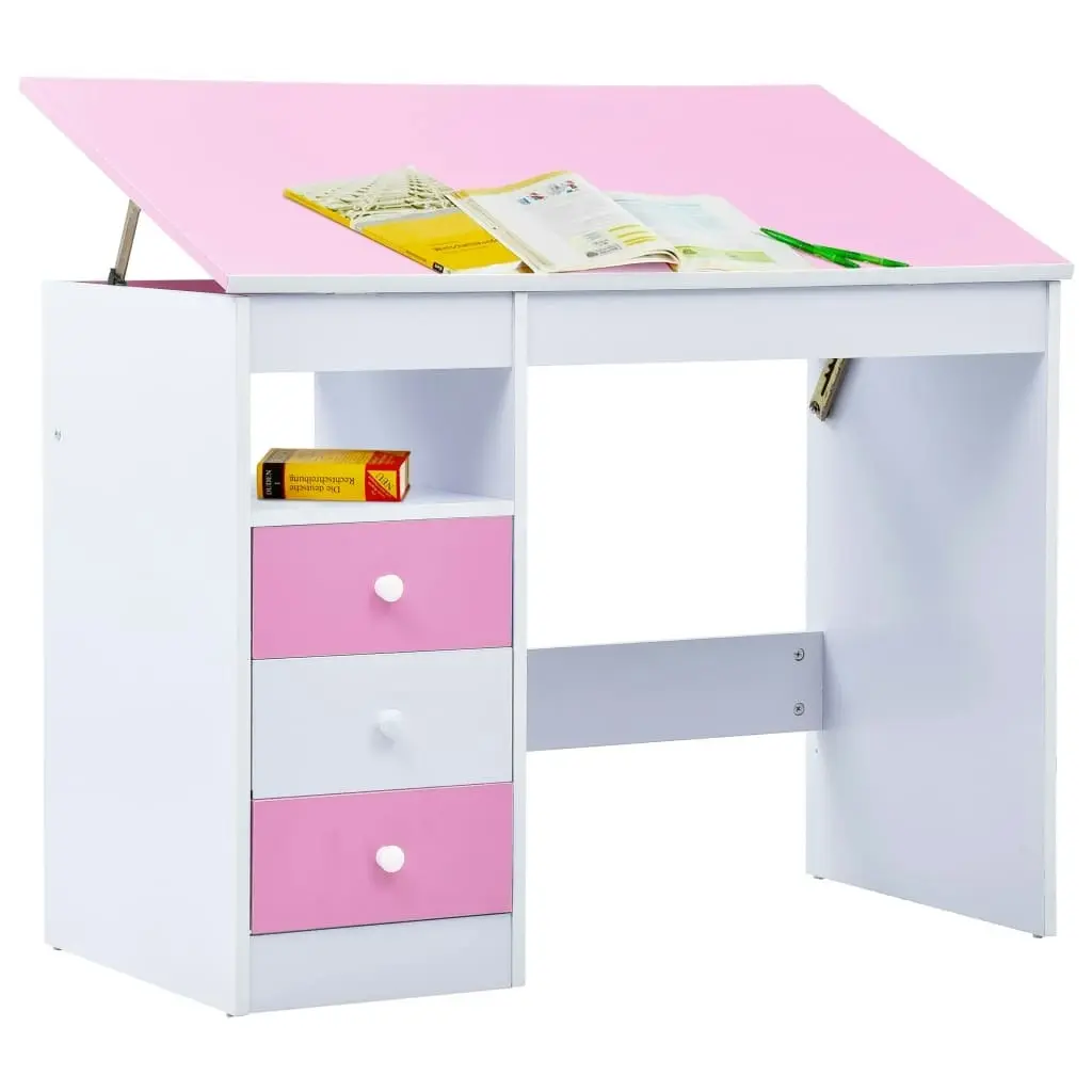 Children Drawing Study Desk Tiltable Pink and White 287447