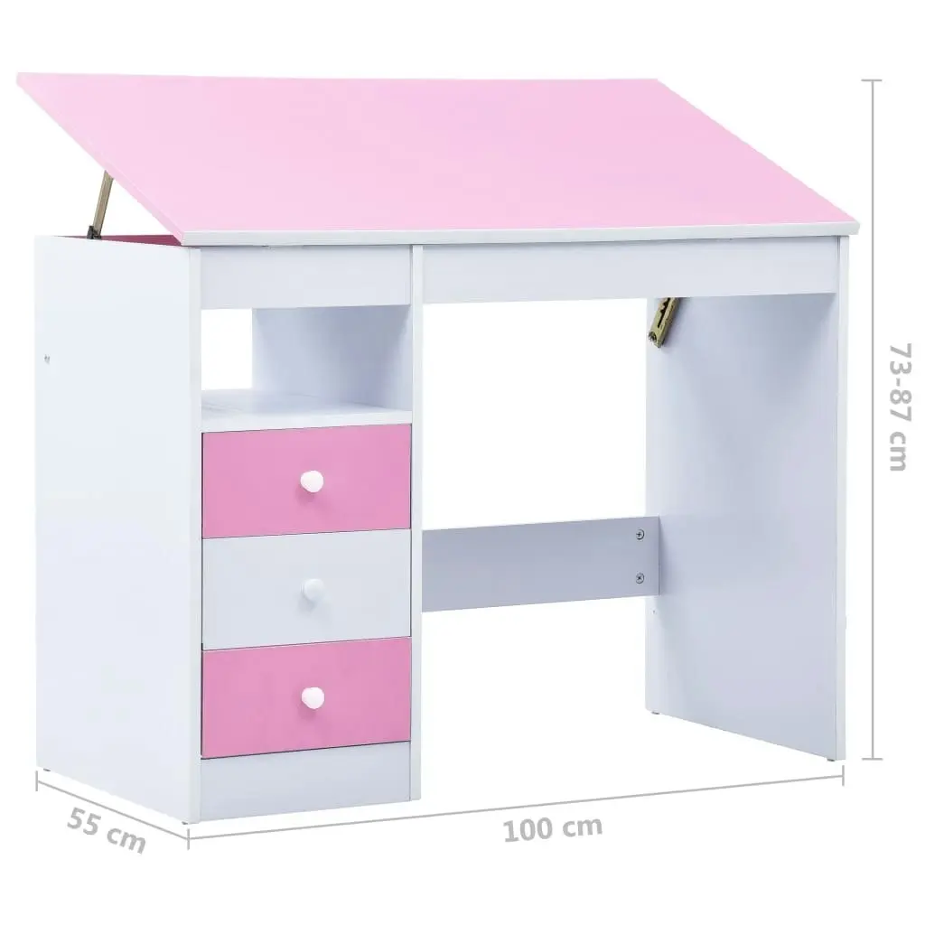 Children Drawing Study Desk Tiltable Pink and White 287447