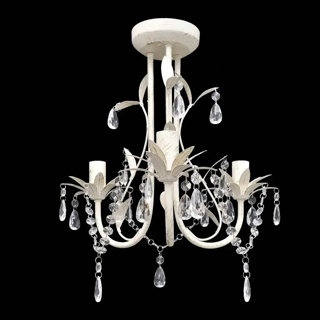 Crystal Pendant Ceiling Lamp Chandelier Elegant White 240686