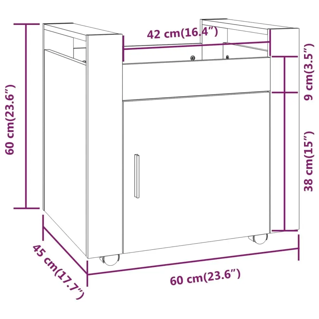 Desk Trolley Smoked Oak 60x45x60 cm Engineered Wood 816613