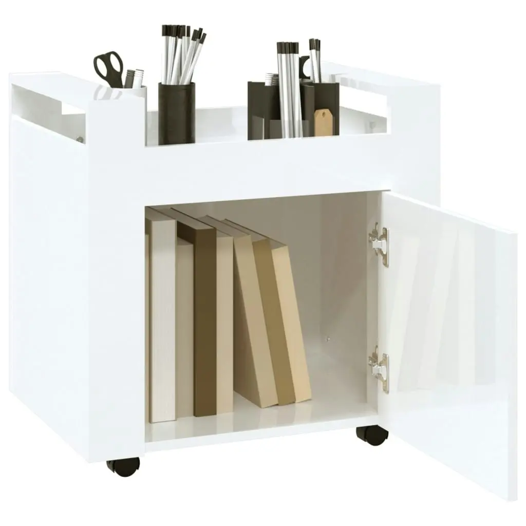 Desk Trolley High Gloss White 60x45x60 cm Engineered Wood 816610