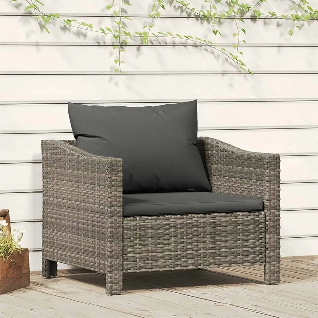 Garden Armchair with Cushion Grey Poly Rattan 362693