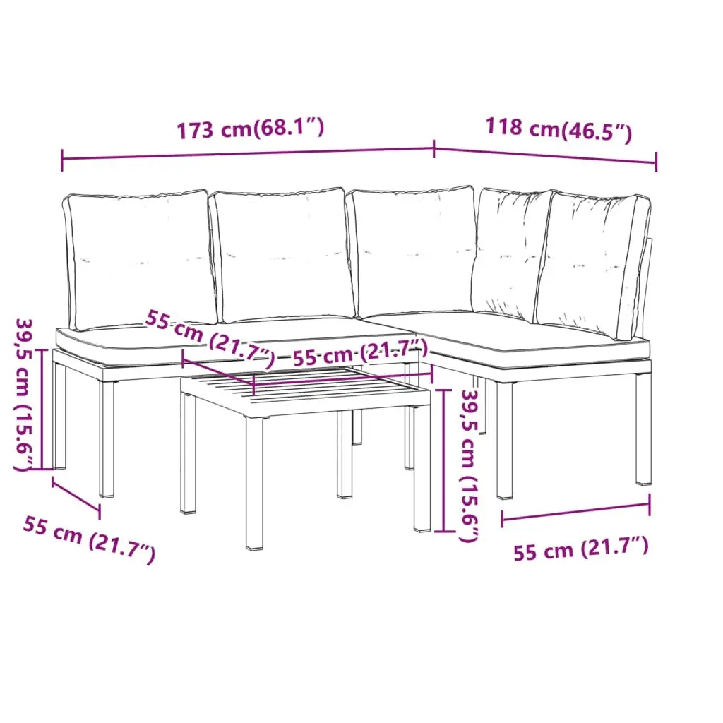 Garden Bench Set with Cushions 3 pcs Black Powder-coated Steel 3283650