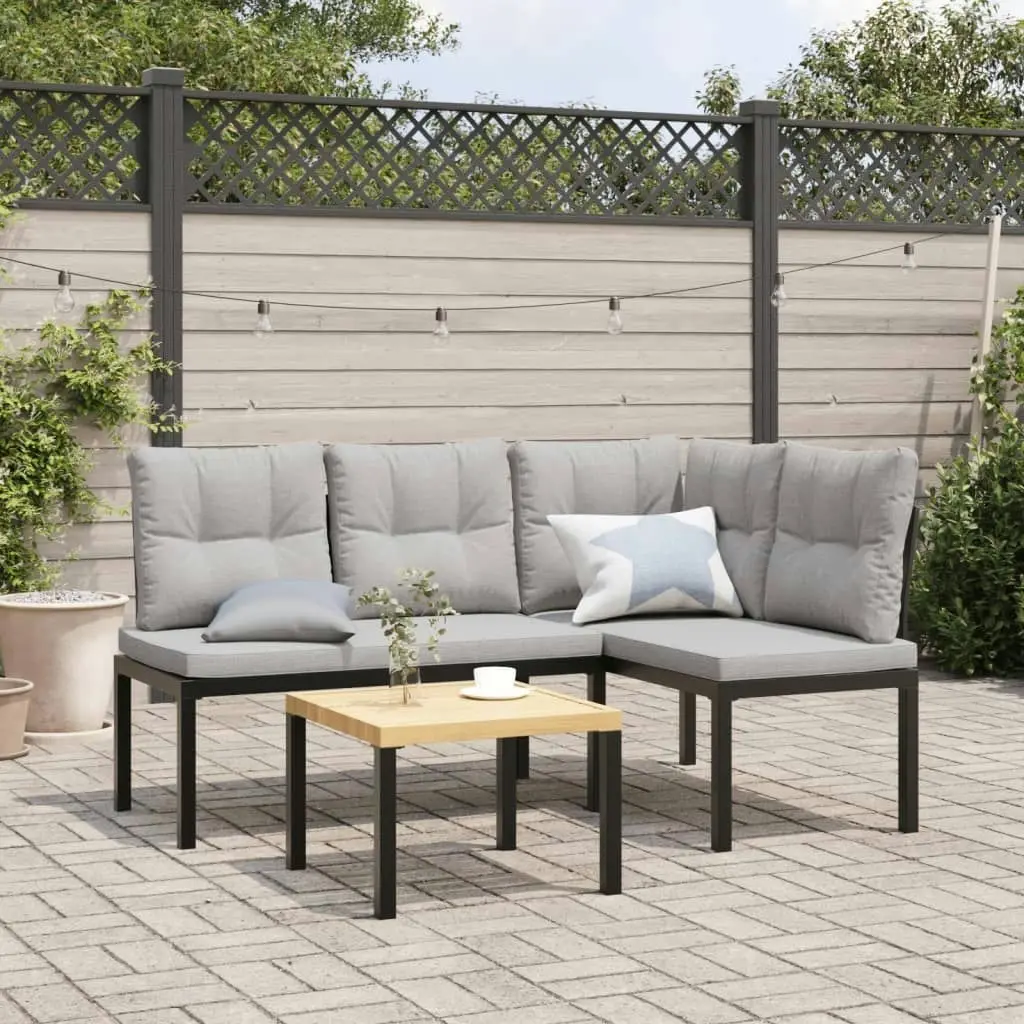 Garden Bench Set with Cushions 3 pcs Black Powder-coated Steel 3283650