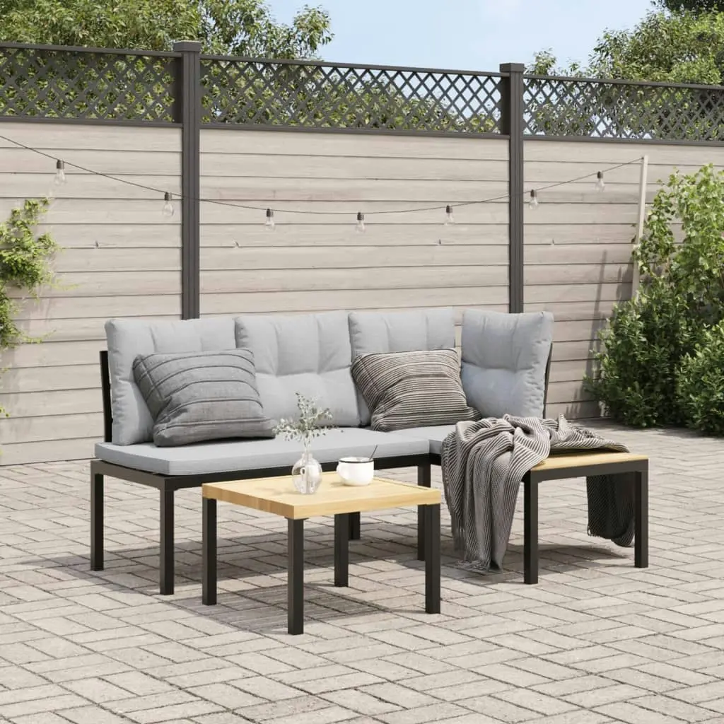 Garden Bench Set with Cushions 3 pcs Black Powder-coated Steel 3283648