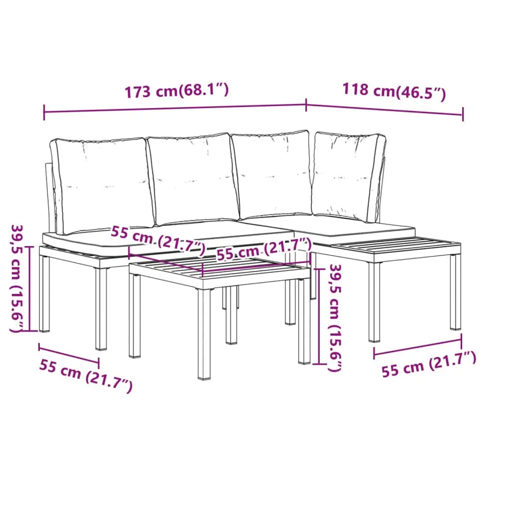 Garden Bench Set with Cushions 3 pcs Black Powder-coated Steel 3283648