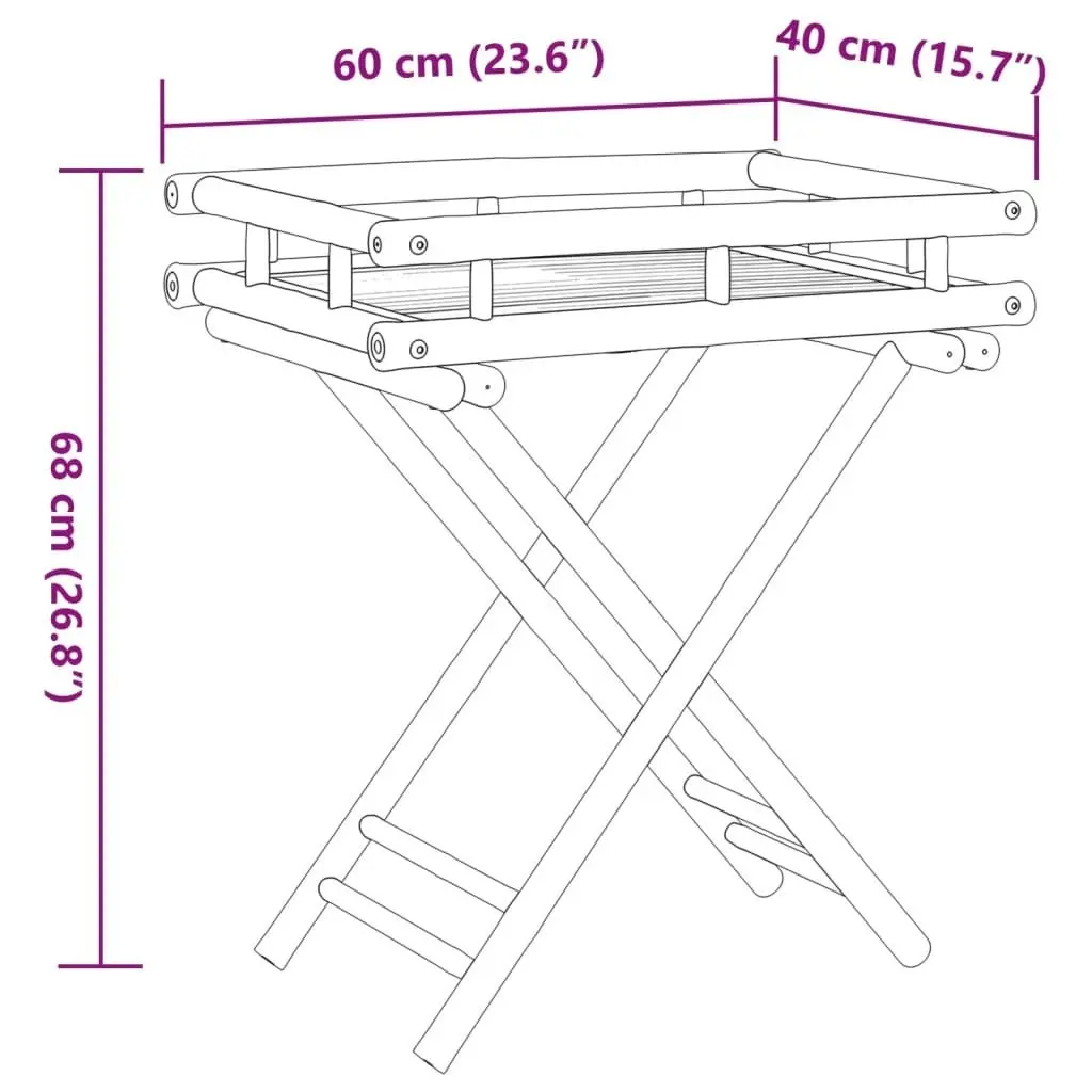 Folding Tray Table 60x40x68 cm Bamboo 366455