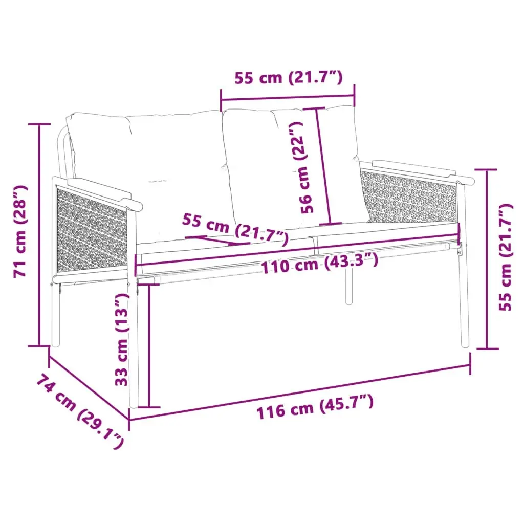 Garden Bench with Cushions 116 cm Black Steel 4009303