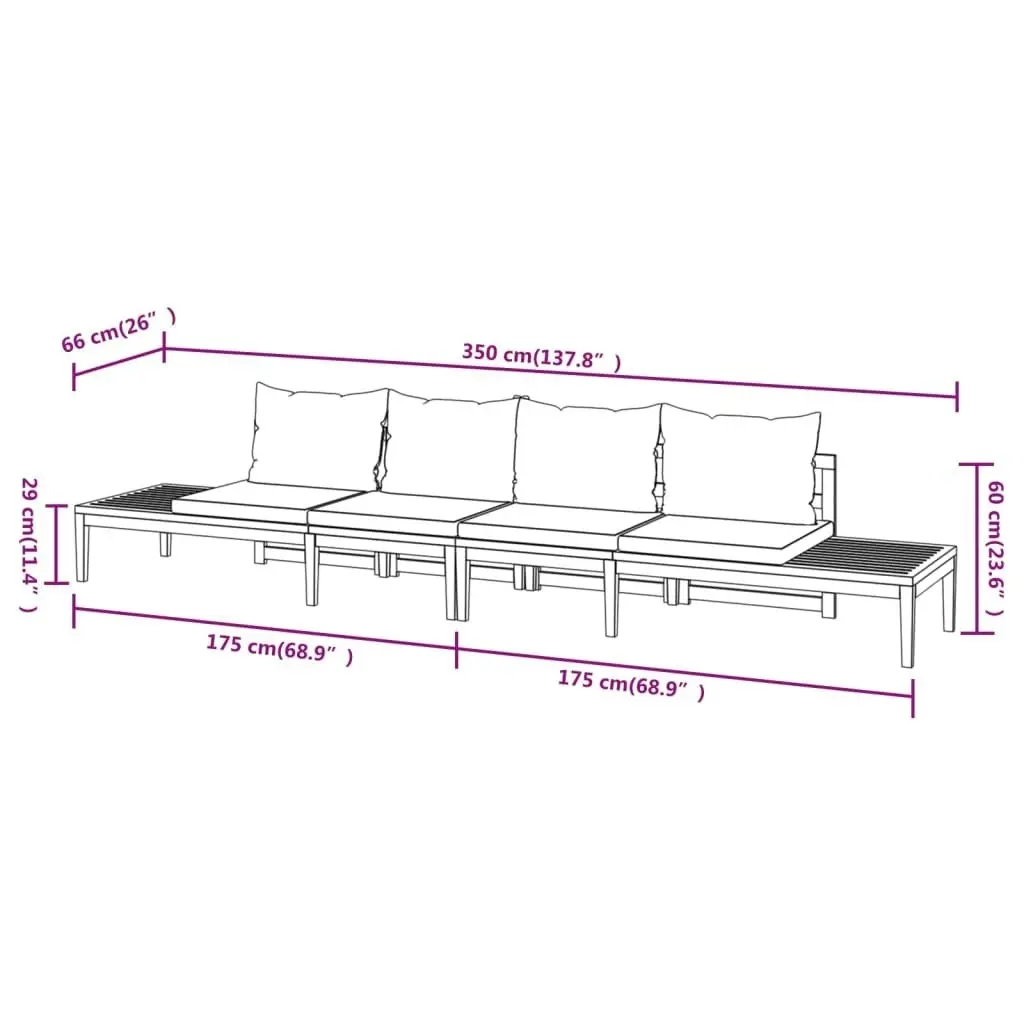 Garden Benches with Cream White Cushions 2 pcs Acacia Wood 3087280